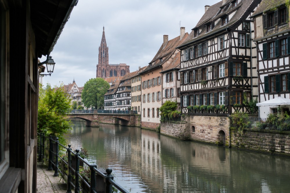 Half-timbered houses along a canal in Strasbourg's Grande Île district