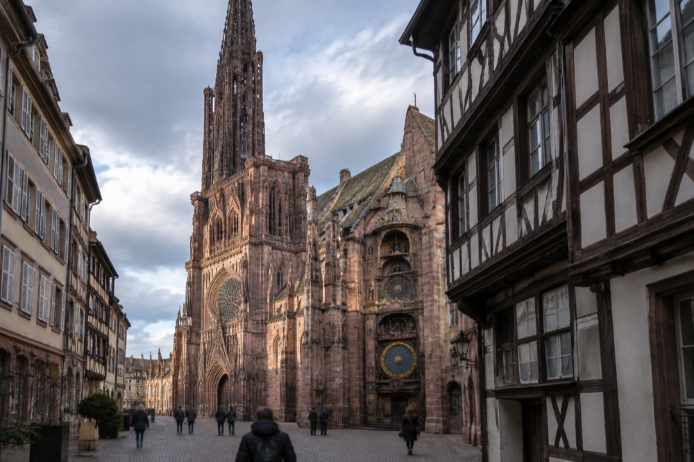 The astronomical clock inside Strasbourg Cathedral with its painted dials and figures