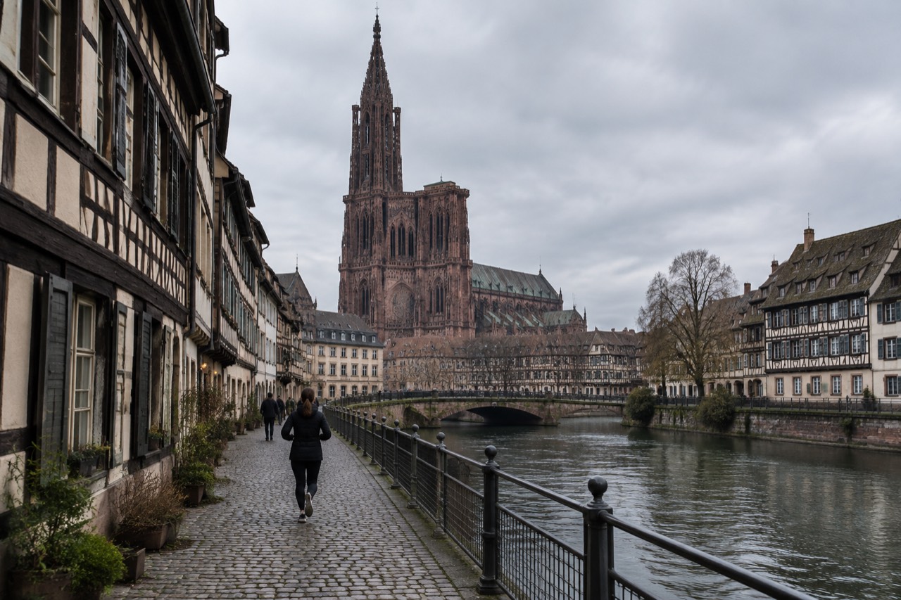 The River Ill flowing past half-timbered houses in Strasbourg