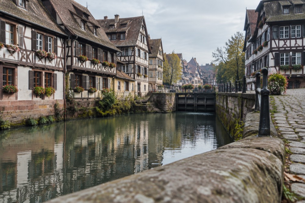 Half-timbered houses along a canal in Strasbourg's Petite France quarter