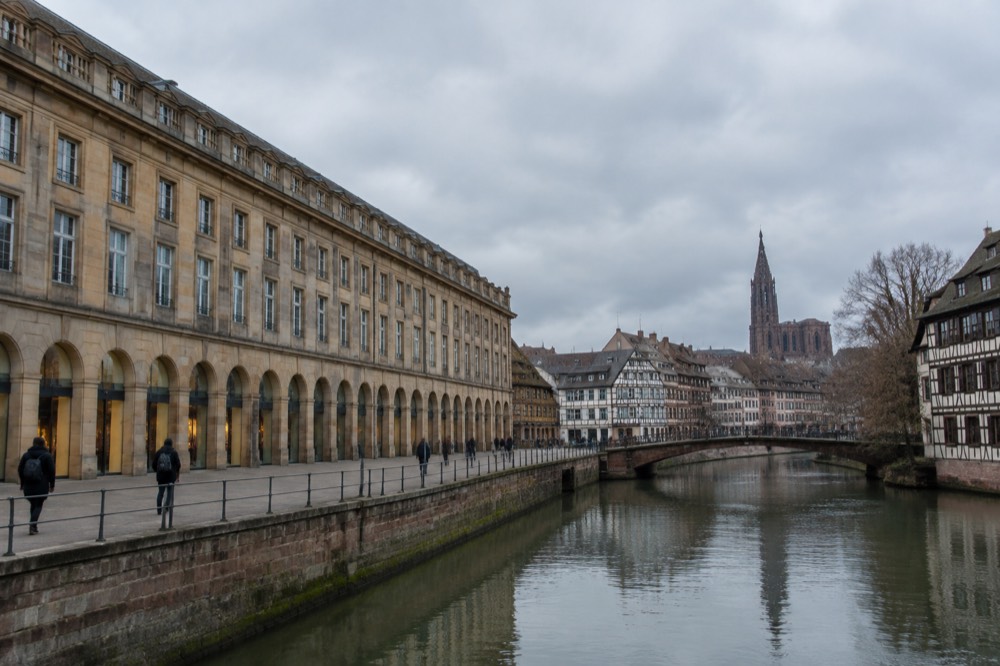 Half-timbered houses and a canal in the old quarter near the main square