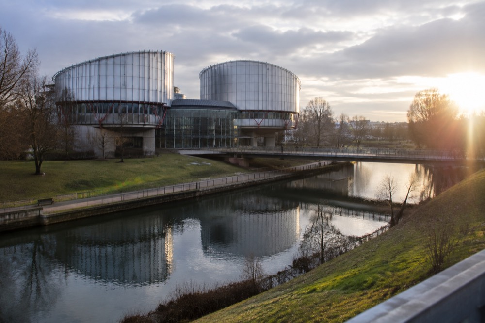The timber facade of the European Court of Human Rights building in Strasbourg