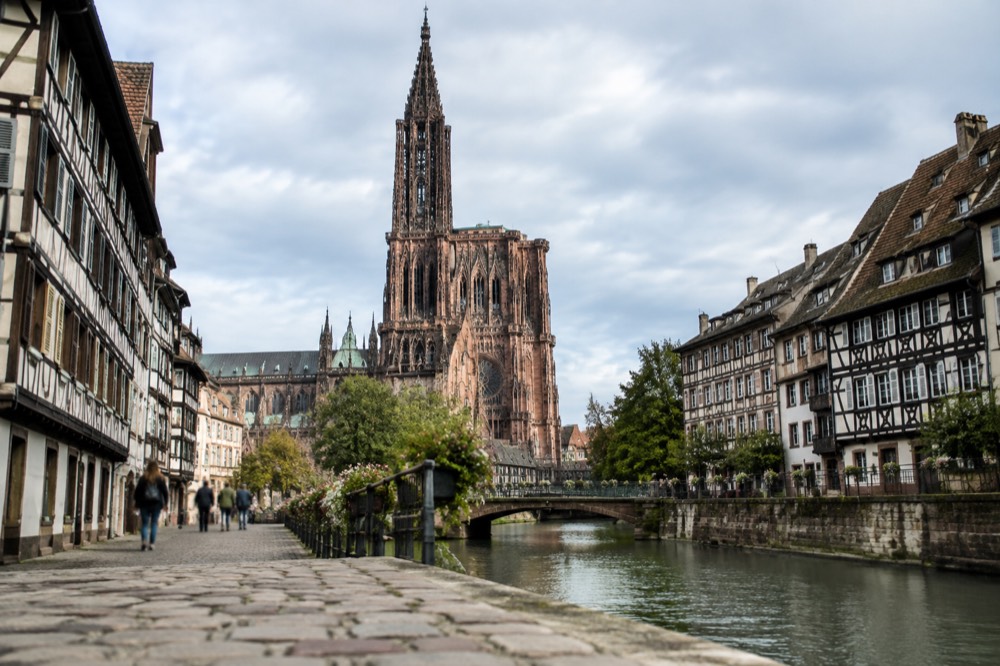 Half-timbered houses beside the Ill in central Strasbourg
