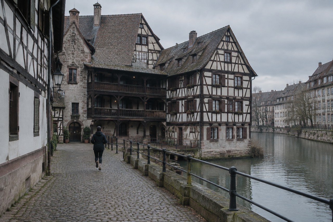 Half-timbered museum buildings beside a quiet canal in Strasbourg's historic centre