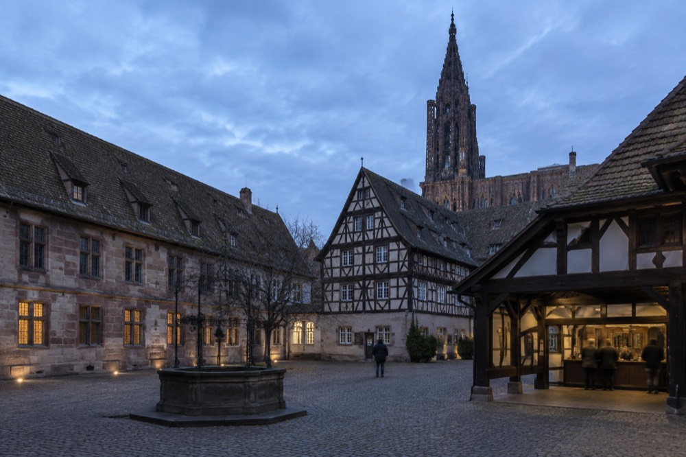 Ticket desk in a half-timbered museum entrance hall