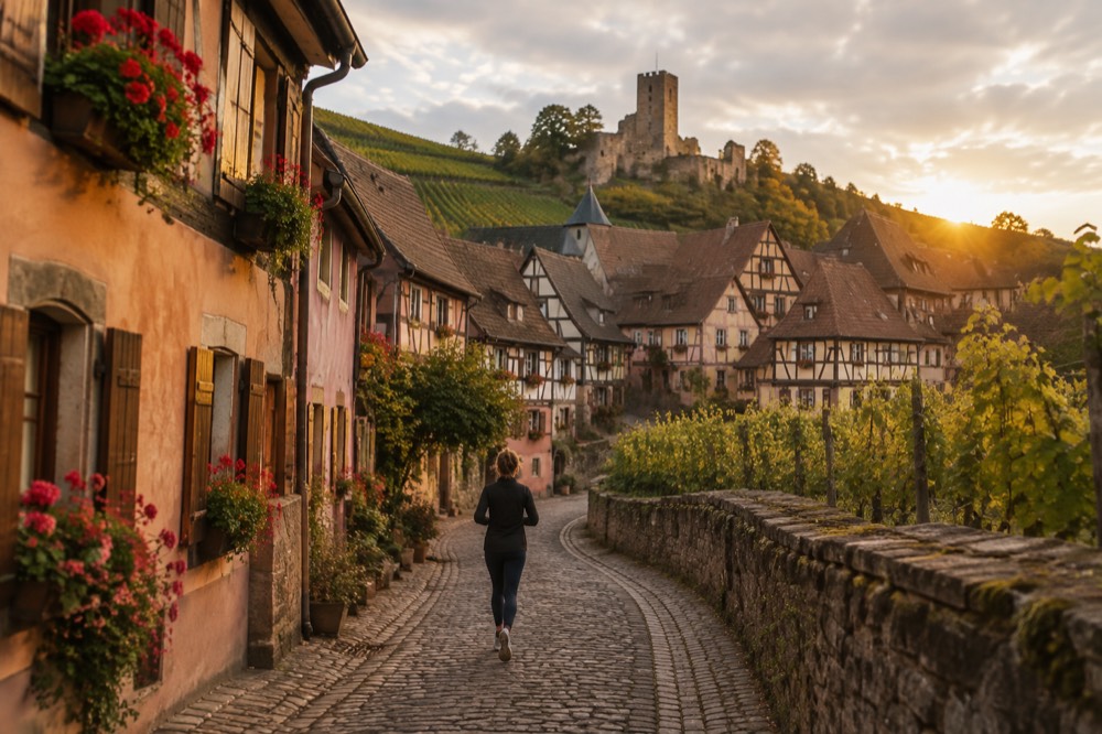 Vineyard rows on the slopes at the edge of Eguisheim
