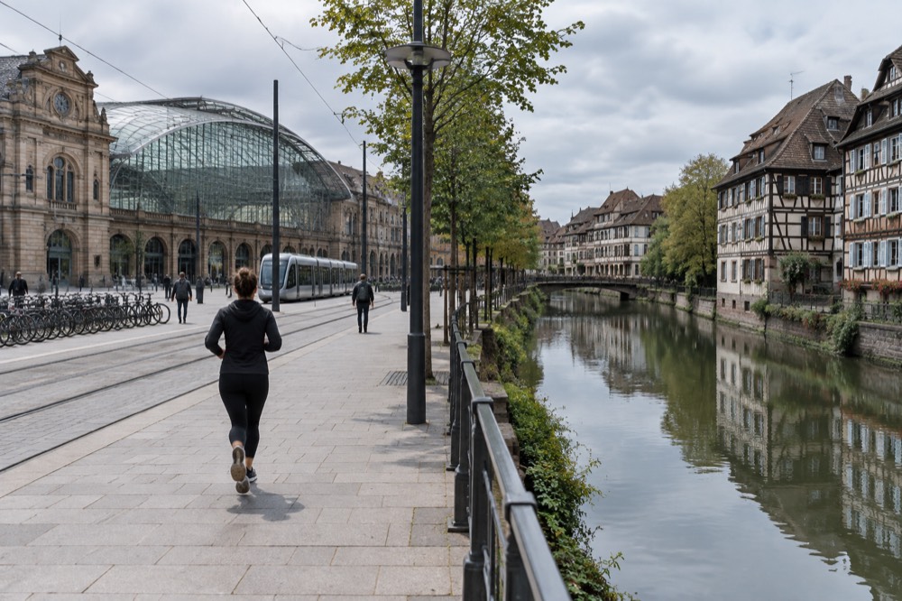 A canal lined with half-timbered houses reflected in still water in a historic quarter