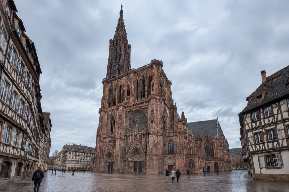 Gothic west front of Strasbourg Cathedral seen from the open square
