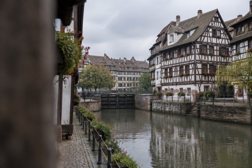 Half-timbered houses along a quiet canal in Strasbourg's Petite France quarter