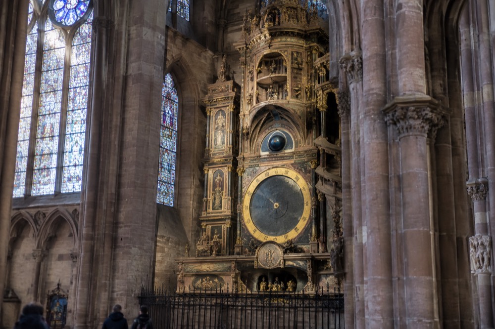 The ornate astronomical clock inside Strasbourg Cathedral