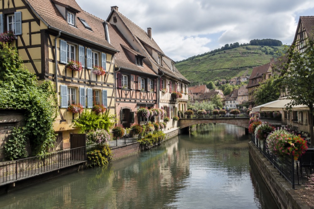 Vineyard-covered hills above an Alsatian village near Colmar