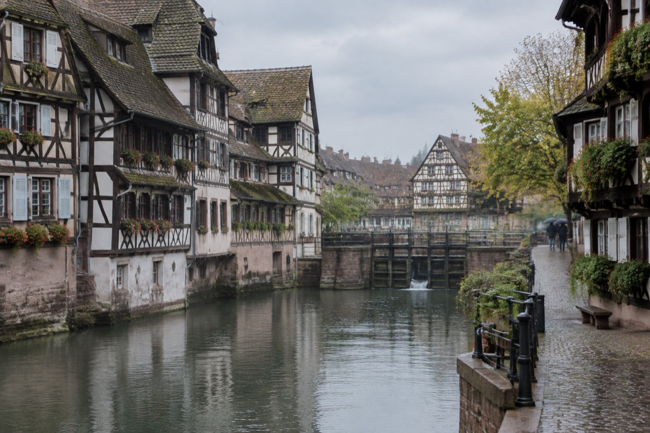 Half-timbered houses along a quiet canal in Strasbourg's Petite France quarter