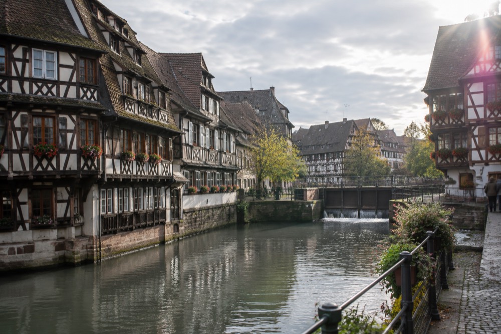 Half-timbered houses along a canal in Petite France in Strasbourg