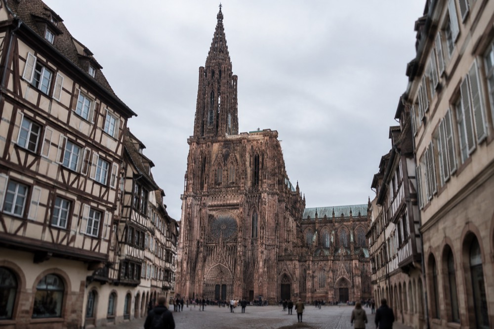 The west front of Strasbourg Cathedral seen from Place du Château